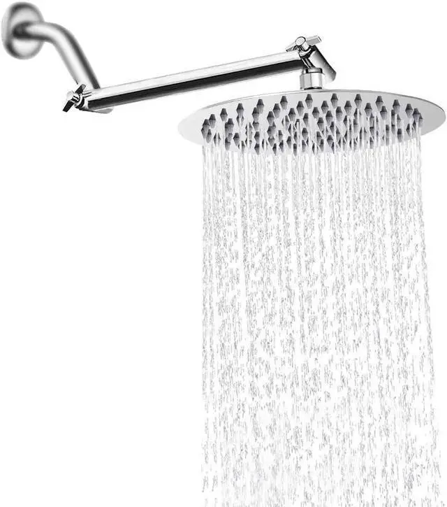 Main image of NearMoon Rain Shower Head with 11'' Adjustable Arm, High Pressure Stainless Steel Rainfall Shower, Ultra-Thin Design - Pressure Boosting (10 Inch, Chrome)