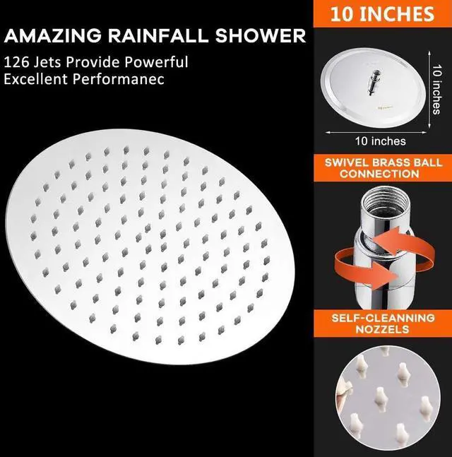 Alt view image 2 of 5 - NearMoon Rain Shower Head with 11'' Adjustable Arm, High Pressure Stainless Steel Rainfall Shower, Ultra-Thin Design - Pressure Boosting (10 Inch, Chrome)