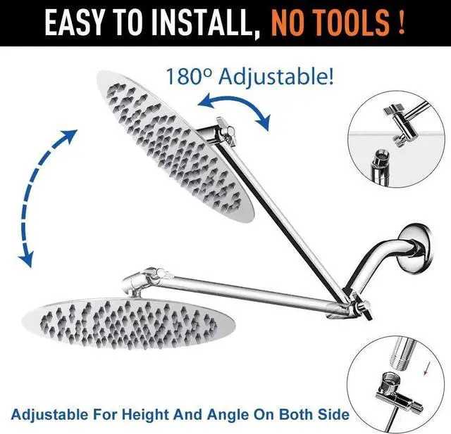 Alt view image 4 of 5 - NearMoon Rain Shower Head with 11'' Adjustable Arm, High Pressure Stainless Steel Rainfall Shower, Ultra-Thin Design - Pressure Boosting (10 Inch, Chrome)
