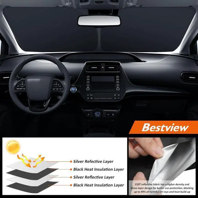 Alt view image 7 of 7 - Bestview American Flag Windshield Sunshade for 2016-2022 Toyota Prius Hatchback,Custom Fit Foldable Front Window Sunshade Sun Visor Accessories Protector Block UV Rays Heat, Keep Your Car Cooler