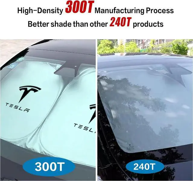 Alt view image 2 of 6 - 300T Sunshade for Tesla Model Y Model 3, Car Accessories 2025 for Tesla, Front Window Sunshade with Organizer Bag, Gifts for Tesla Owners (Black)