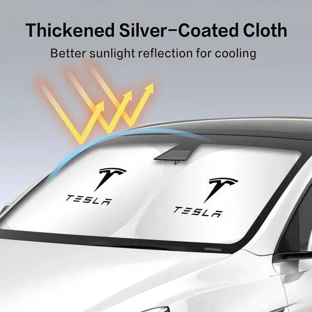 Alt view image 5 of 6 - 300T Sunshade for Tesla Model Y Model 3, Car Accessories 2025 for Tesla, Front Window Sunshade with Organizer Bag, Gifts for Tesla Owners (Black)