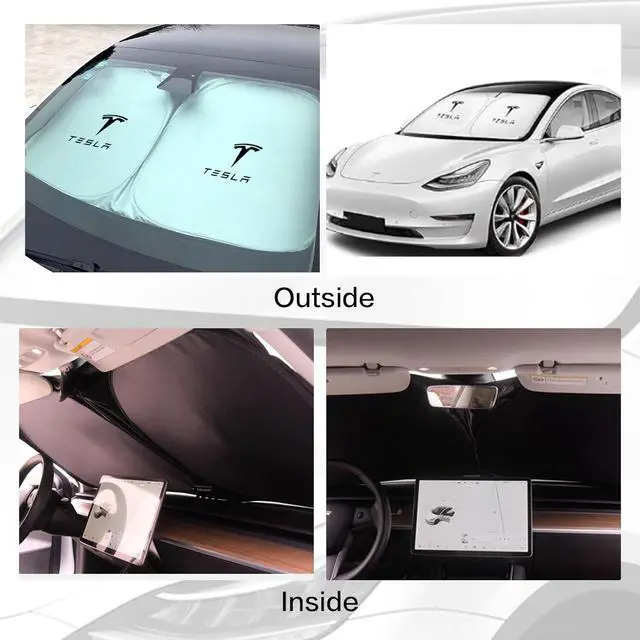 Alt view image 6 of 6 - 300T Sunshade for Tesla Model Y Model 3, Car Accessories 2025 for Tesla, Front Window Sunshade with Organizer Bag, Gifts for Tesla Owners (Black)