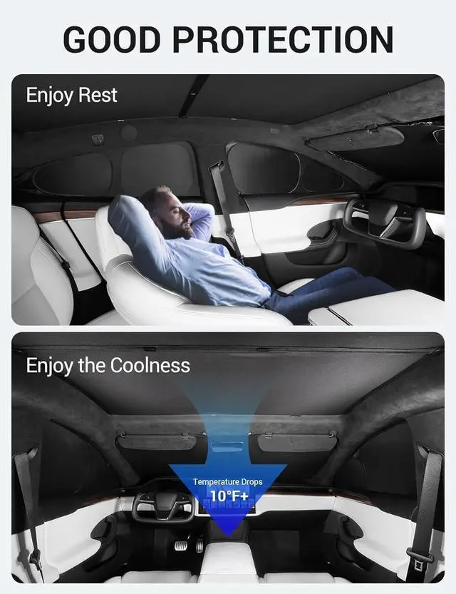 Alt view image 6 of 7 - BASENOR 6PCS 2022-2025 Tesla Model S/Model S Plaid Side Window Sunshade Windshield Sunshade Privacy Shade Camping Rear Windshield Shades Reflective Covers Sunproof UV Rays and Privacy Protection