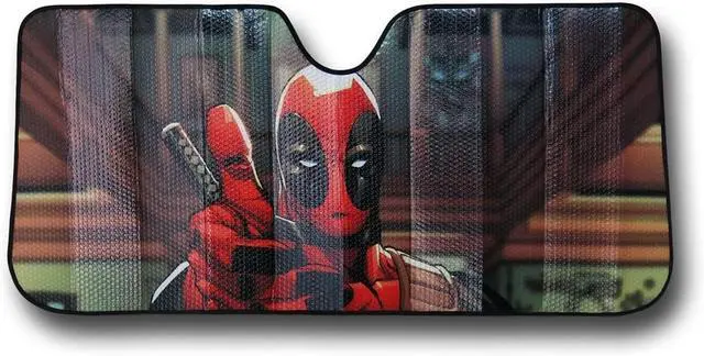 Main image of Plasticolor 003711R01 Marvel Deadpool Thumbs Up Accordion Style Car Truck SUV Front Windshield Sunshade