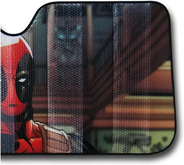 Alt view image 3 of 3 - Plasticolor 003711R01 Marvel Deadpool Thumbs Up Accordion Style Car Truck SUV Front Windshield Sunshade