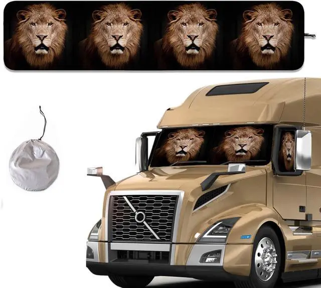 Main image of [2025 Upgrade] TDCQQGQQ Animal Lion Black Semi-Truck Sun Shade for Windshield and Side Windows, UV Protective Coverage to Block Heat Rays, for Commercial & Big Rig
