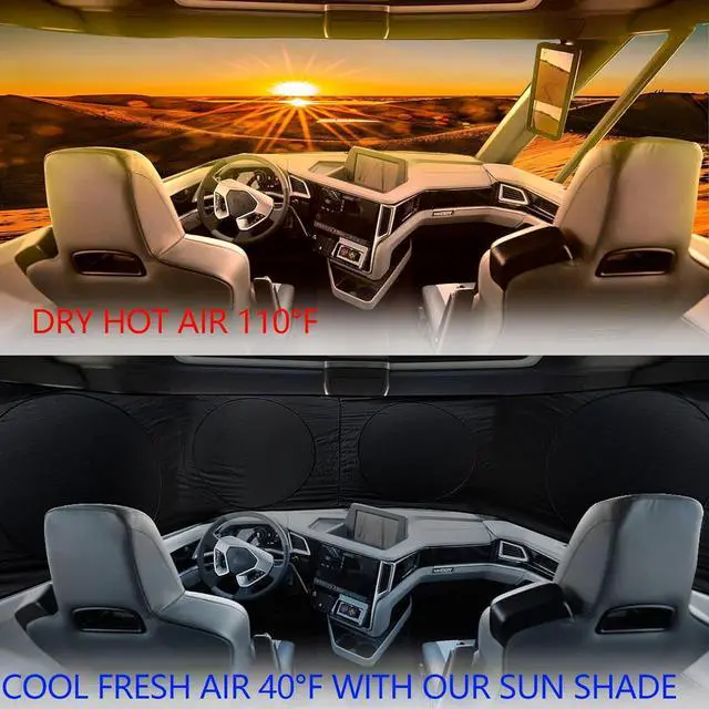 Alt view image 3 of 5 - [2025 Upgrade] TDCQQGQQ Animal Lion Black Semi-Truck Sun Shade for Windshield and Side Windows, UV Protective Coverage to Block Heat Rays, for Commercial & Big Rig