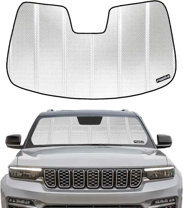 Main image of B Pigenius Windshield Sun Shade for Jeep Grand Cherokee 2022-2025. Reflective Aluminum Film Front Window Sunshade - BLAZBLOCK