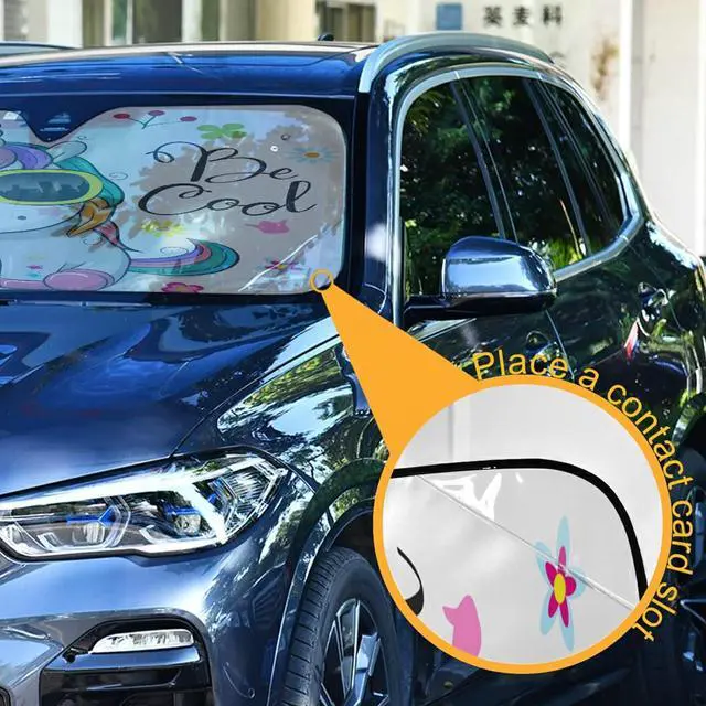 Alt view image 3 of 7 - Car Windshield Sunshade Cool Cartoon Licorne Flower Auto Front Windshield Sun Shade for SUV Truck Blocks UV Rays Foldable Sun Visor Protector 55x27.6 Inch