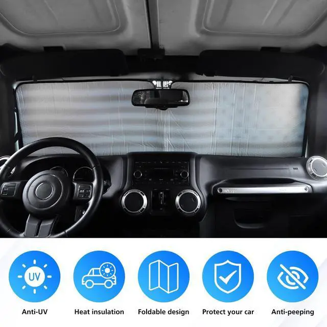 Alt view image 3 of 7 - Jimen Compatible with 1997-2018 Jeep Wrangler TJ JK JKU, American USA Flag Auto Windshield Sunshade Window Sun Visor