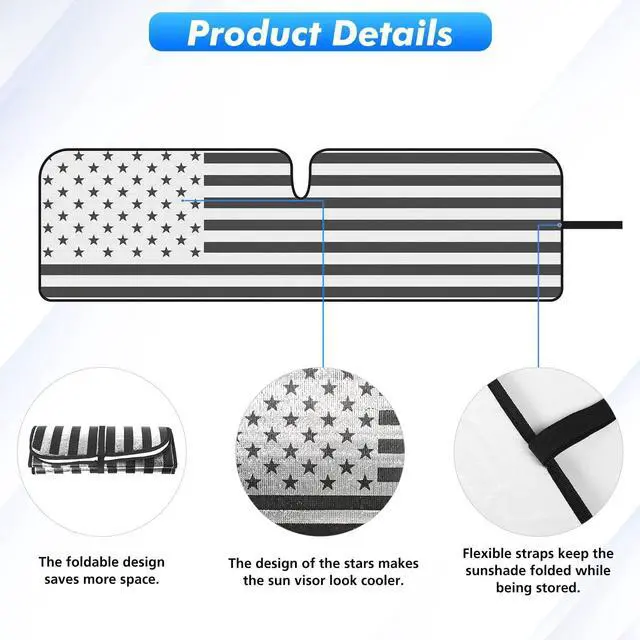 Alt view image 5 of 7 - Jimen Compatible with 1997-2018 Jeep Wrangler TJ JK JKU, American USA Flag Auto Windshield Sunshade Window Sun Visor