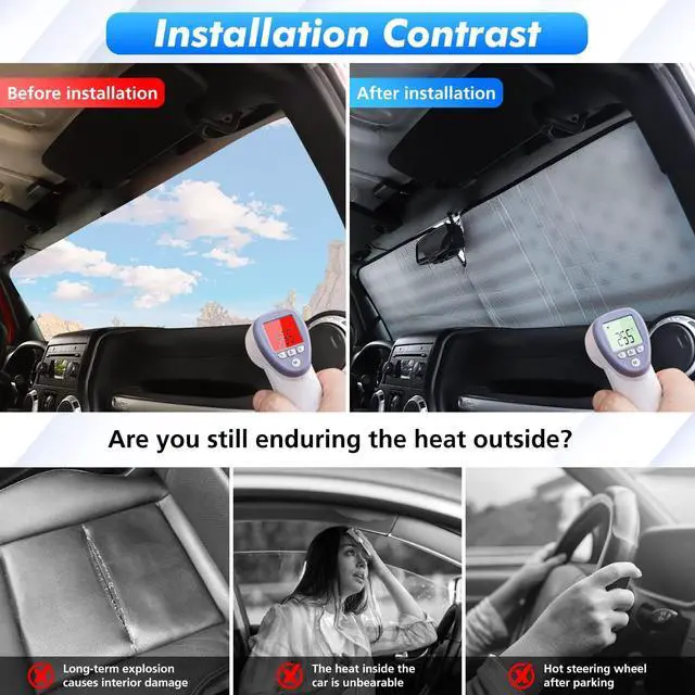 Alt view image 7 of 7 - Jimen Compatible with 1997-2018 Jeep Wrangler TJ JK JKU, American USA Flag Auto Windshield Sunshade Window Sun Visor