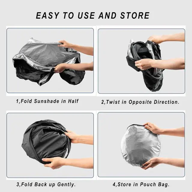 Alt view image 3 of 7 - Windshield Sun Shade | Car Sun Shade Windshield | Foldable Front Windshield Sunshades | Reflective Shade for Front Windshield with Mirror Cut-Out Fits Small Sedans, Mini SUVs, & Hatchbacks