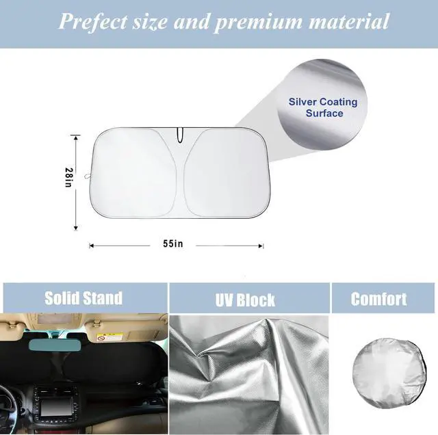 Alt view image 4 of 7 - Windshield Sun Shade | Car Sun Shade Windshield | Foldable Front Windshield Sunshades | Reflective Shade for Front Windshield with Mirror Cut-Out Fits Small Sedans, Mini SUVs, & Hatchbacks