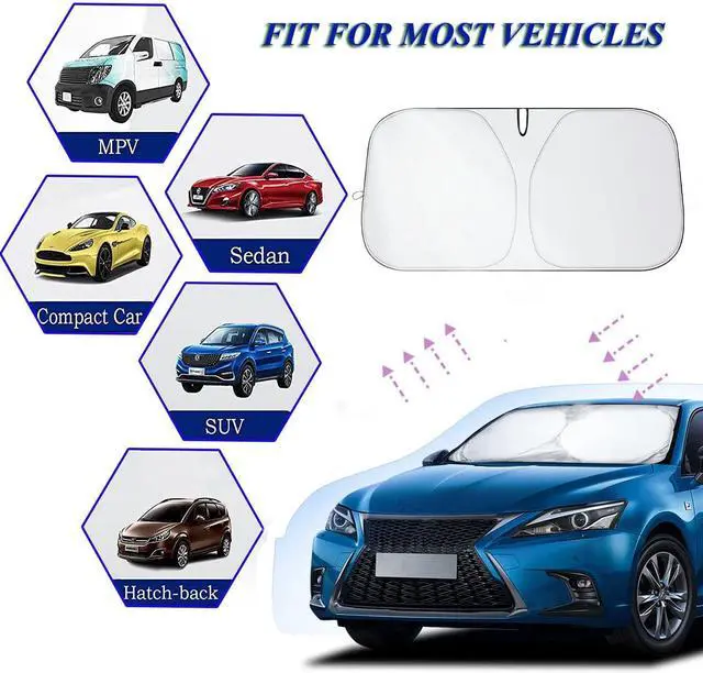 Alt view image 5 of 7 - Windshield Sun Shade | Car Sun Shade Windshield | Foldable Front Windshield Sunshades | Reflective Shade for Front Windshield with Mirror Cut-Out Fits Small Sedans, Mini SUVs, & Hatchbacks
