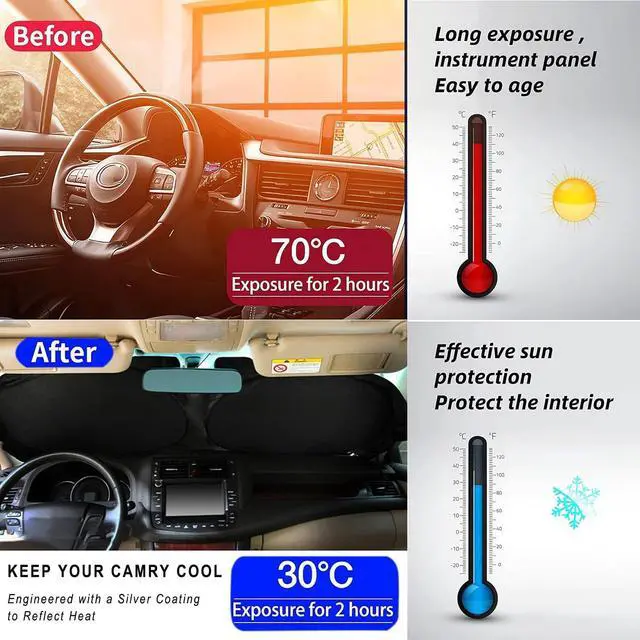 Alt view image 6 of 7 - Windshield Sun Shade | Car Sun Shade Windshield | Foldable Front Windshield Sunshades | Reflective Shade for Front Windshield with Mirror Cut-Out Fits Small Sedans, Mini SUVs, & Hatchbacks
