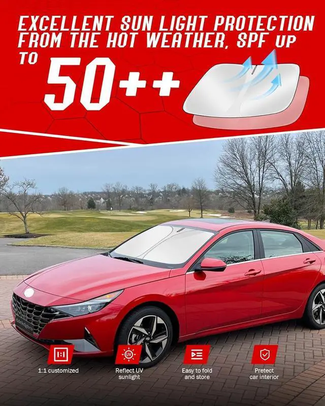 Alt view image 7 of 7 - Custom Fit Windshield Sun Shade for H-yun-dai Elantra 2021-2025, Foldable, Easy to Install & Store, Full Coverage, 210T Reflective Fabric, Blocks 99% of UV Rays