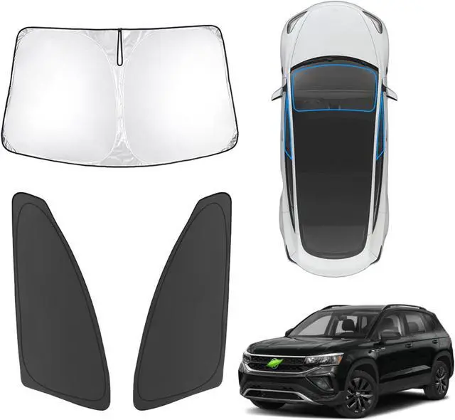 Main image of Karltys 3PCS Windshield Sun Shade for 2022-2025 Volkswagen VW Taos, Front and Side Window Sunshade Cover Custom Fit VW Taos, Foldable Sun Visor Blocker Protect Your Car from Heat UV Rays Damage