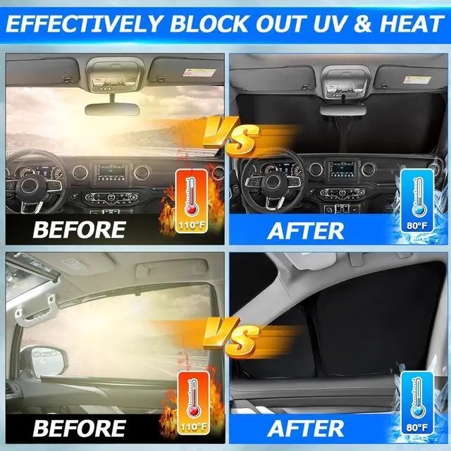 Alt view image 3 of 7 - Karltys 3PCS Windshield Sun Shade for 2022-2025 Nissan Pathfinder, Front and Side Window Sunshade Custom Fit Pathfinder, Reflective Foldable Sun Visor Cover Protector Keep Your Car Cool