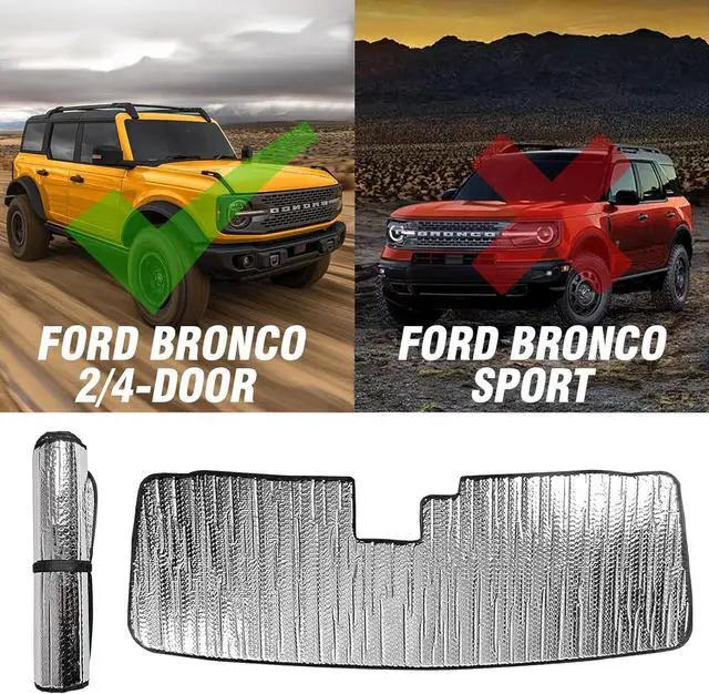 Alt view image 2 of 6 - Mabett Windshield Sun Shade for Ford Bronco Accessories 2021 2022 2023 2024 2025, Insulated and Sun Protection by Sun Visor for Bronco 2/4-Door (Silver)