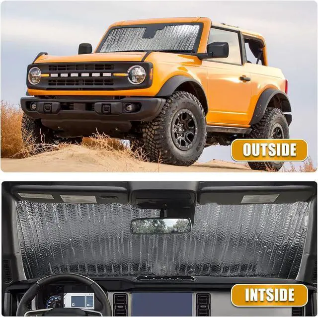 Alt view image 3 of 6 - Mabett Windshield Sun Shade for Ford Bronco Accessories 2021 2022 2023 2024 2025, Insulated and Sun Protection by Sun Visor for Bronco 2/4-Door (Silver)