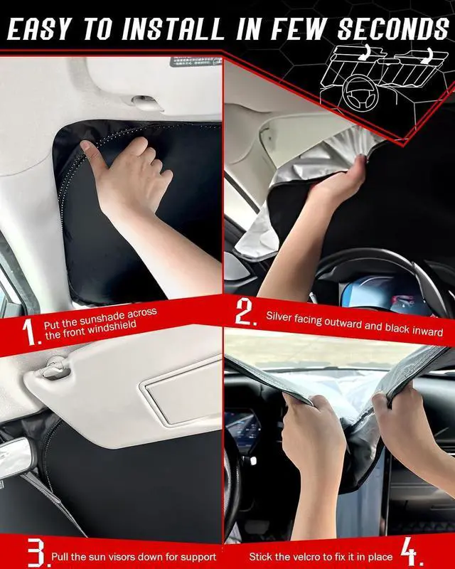 Alt view image 5 of 7 - Custom Fit Windshield Sun Shade for H-yun-dai Elantra 2021-2025, Foldable, Easy to Install & Store, Full Coverage, 210T Reflective Fabric, Blocks 99% of UV Rays