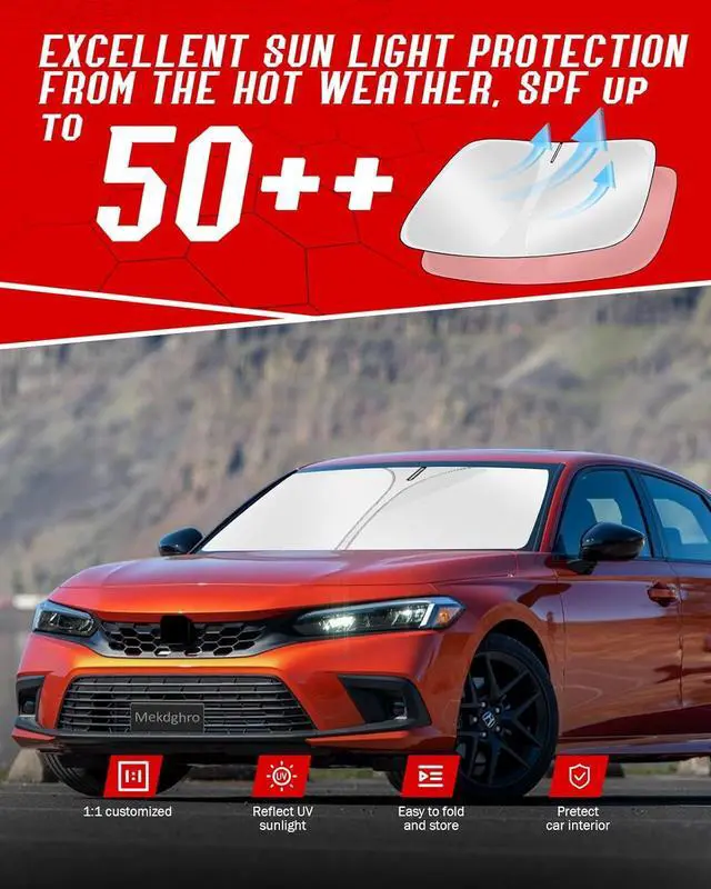 Alt view image 7 of 7 - Custom Fit Windshield Sun Shade for Honda Civic 11th Gen 2022-2025, Foldable, Easy to Install & Store, Full Coverage, 210T Reflective Fabric, Blocks 99% of UV Rays