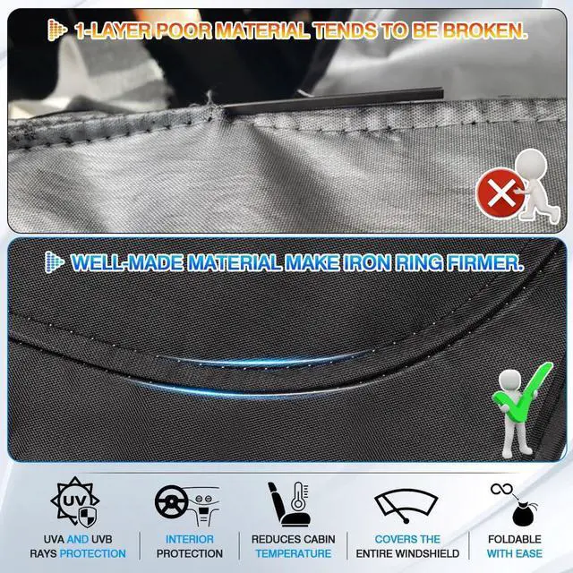Alt view image 4 of 6 - Windshield Sun Shade for 2016-2024 2025 Honda Pilot Accessories Thicken 6-Layer Foldable Front Window Sunshade Cover Sun Visor Protector Block UV Rays Keep Vehicle Cool