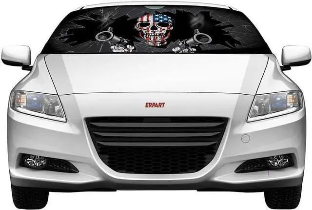 Alt view image 4 of 4 - Patriot Skull Shooter Guns Reflective Double Sided Sunshade Compatible with Car Truck SUV Front Windshield Window Reversible Sun Shade Universal 24x58 inches