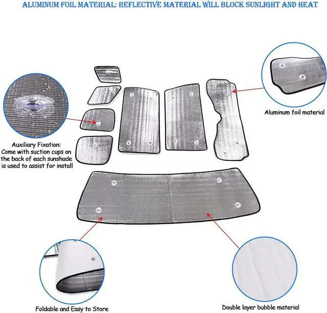 Alt view image 3 of 7 - Windshield Sunshade Foldable UV Ray Reflector Auto Window Sun Shade Suitable for Toyota FJ Cruiser 2007-2021, Auto Interior Sun Protection Visors, Keeps Your Vehicle Cool, 8PCS