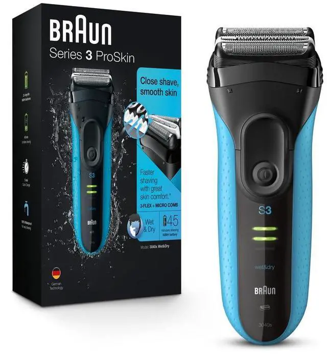 Main image of Braun Electric Series 3 Razor with Precision Trimmer, Rechargeable, Wet & Dry Foil Shaver for Men, Blue/Black, 4 Piece