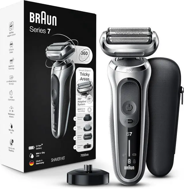 Main image of Braun Series 7 7032cs Flex Electric Razor for Men, Wet & Dry, Electric Razor, Rechargeable, Cordless Foil Shaver with Beard Trimmer and Charging Stand, Silver