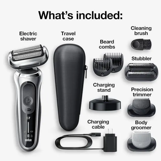 Alt view image 2 of 7 - Braun Series 7 7032cs Flex Electric Razor for Men, Wet & Dry, Electric Razor, Rechargeable, Cordless Foil Shaver with Beard Trimmer and Charging Stand, Silver