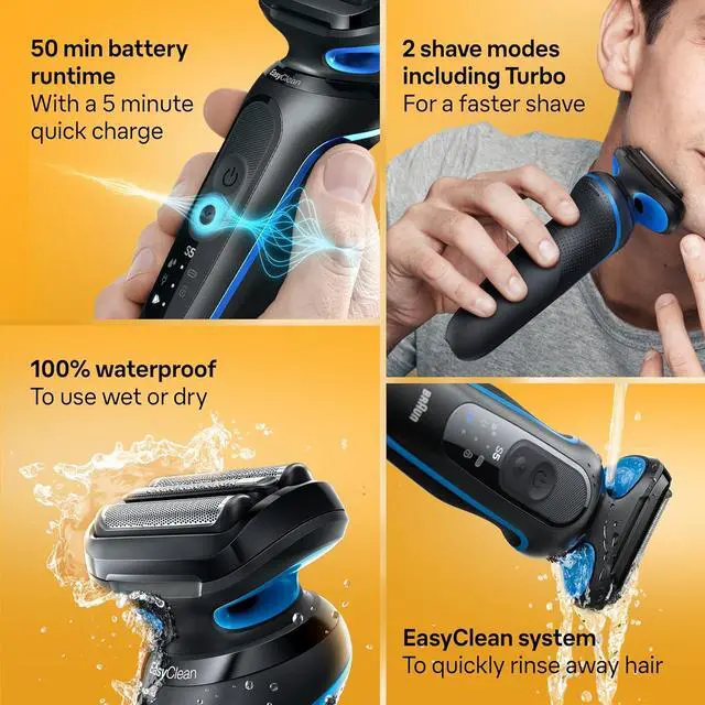 Alt view image 2 of 7 - Braun Electric Shaver for Men, Series 5 5118s, Waterproof, Wet & Dry Shave, Turbo Shaving Mode, Foil Shaver with Precision Trimmer, Battery Powered, 50 Minute Battery Runtime
