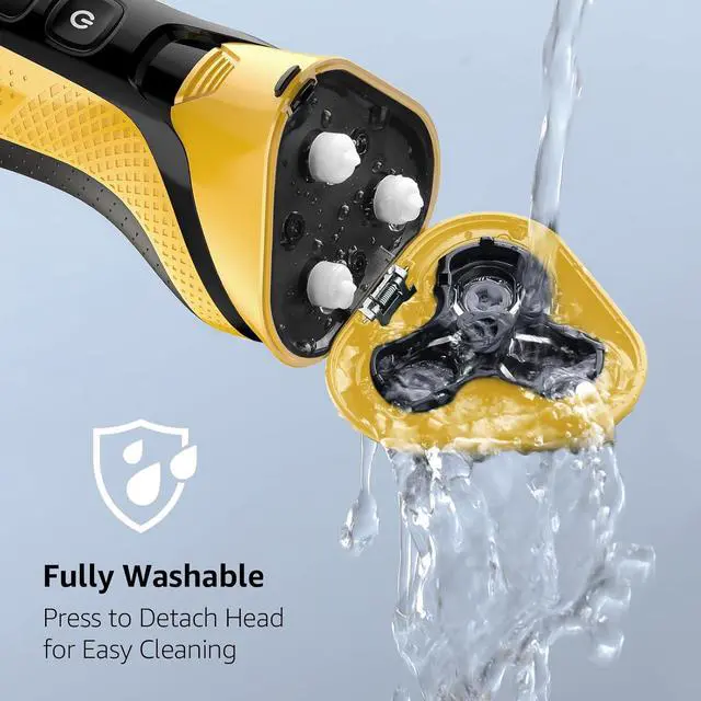 Alt view image 5 of 7 - Rechargeable Electric Razor for Men: 3-in-1 Shaver for Beard/Nose/Sideburns - IPX7 Waterproof Travel Kit - Turbo Speed & Precision Blades, Bright Yellow