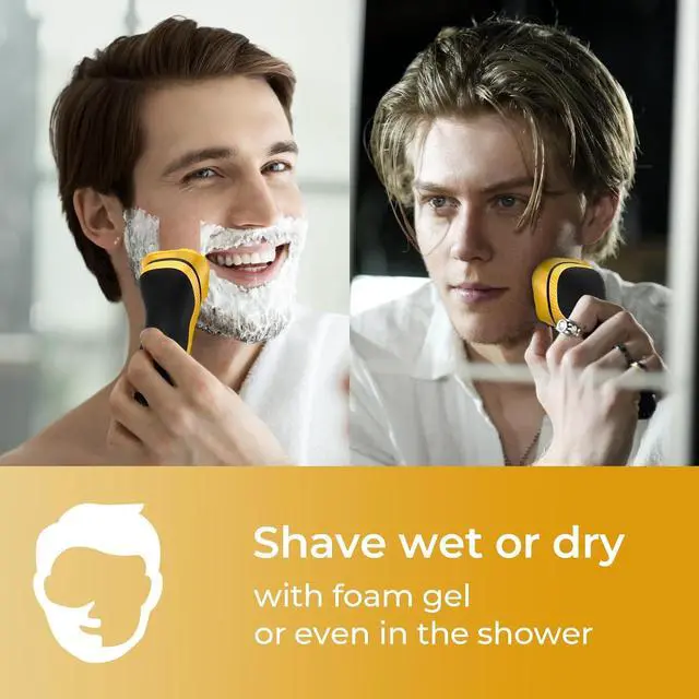 Alt view image 7 of 7 - Rechargeable Electric Razor for Men: 3-in-1 Shaver for Beard/Nose/Sideburns - IPX7 Waterproof Travel Kit - Turbo Speed & Precision Blades, Bright Yellow