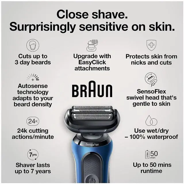 Alt view image 3 of 7 - Braun Series 6 6040cs Electric Shaver with Charging Stand, Precision Trimmer, Wet & Dry, Rechargeable, Cordless Foil Shaver, Blue