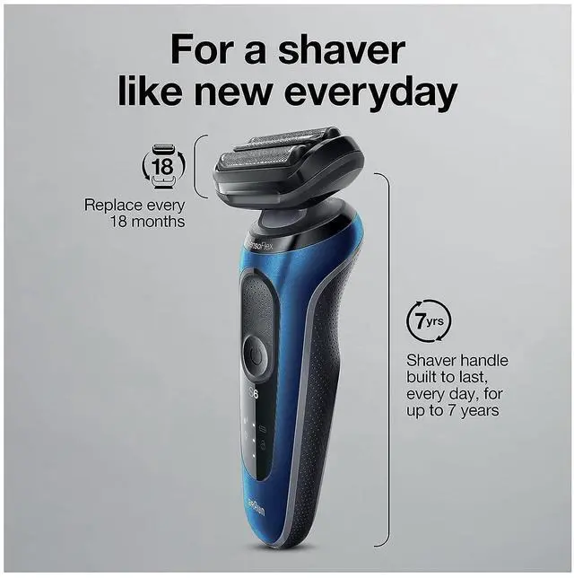Alt view image 4 of 7 - Braun Series 6 6040cs Electric Shaver with Charging Stand, Precision Trimmer, Wet & Dry, Rechargeable, Cordless Foil Shaver, Blue