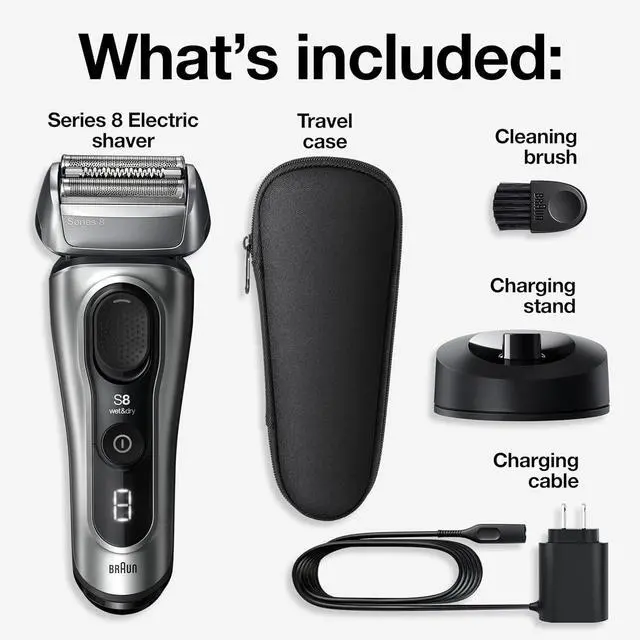 Alt view image 2 of 7 - Braun Series 8 Electric Razor for Men, with 4+1 Shaving Elements & Precision Long Hair Trimmer, Close & Gentle Even on Dense Beards, Wet & Dry Electric Razor with 60min Runtime, 8517s Galvano Silver