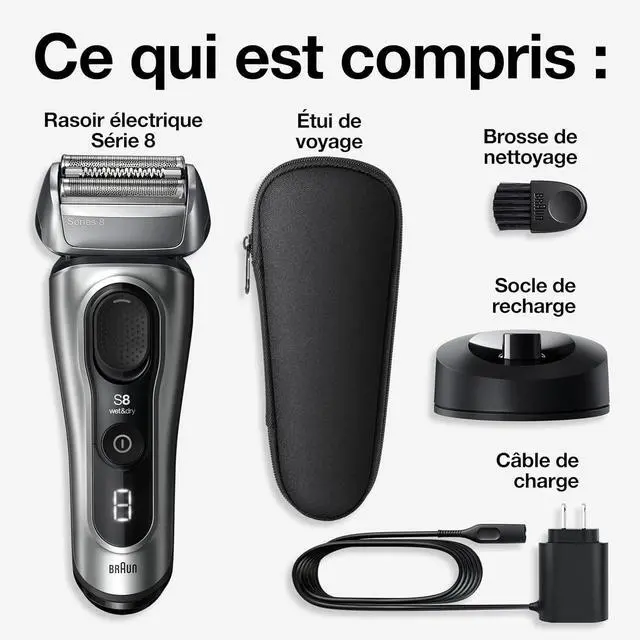 Alt view image 6 of 7 - Braun Series 8 Electric Razor for Men, with 4+1 Shaving Elements & Precision Long Hair Trimmer, Close & Gentle Even on Dense Beards, Wet & Dry Electric Razor with 60min Runtime, 8517s Galvano Silver