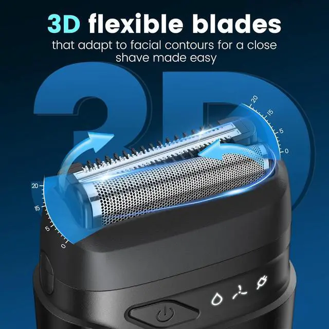Alt view image 3 of 7 - Brightup Electric Foil Shavers for Men, Mini Electric Razor for Shaving Face, Compact Travel Shaver with Floating Blades, Waterproof Wet/Dry Razor USB C Rechargeable