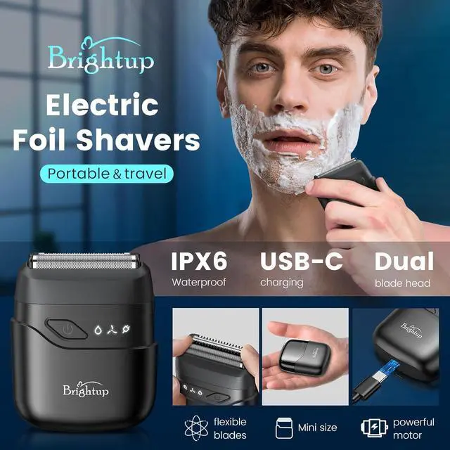 Alt view image 7 of 7 - Brightup Electric Foil Shavers for Men, Mini Electric Razor for Shaving Face, Compact Travel Shaver with Floating Blades, Waterproof Wet/Dry Razor USB C Rechargeable