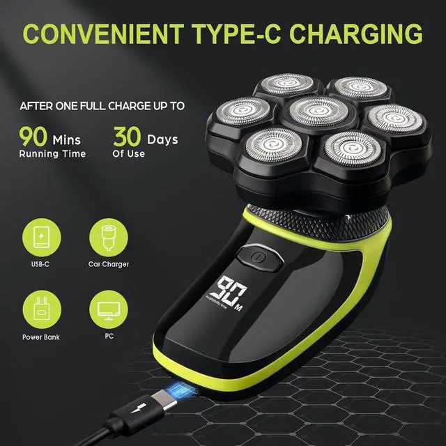 Alt view image 4 of 7 - Magnetic 7D Head Shavers for Bald Men, Telfun Waterproof Hypoallergenic Electric Head & Body Shaver, Wet/Dry Shaving, Type-C Fast Charging, LED Display, Rechargeable Razor for Men & Women, Ideal Gift