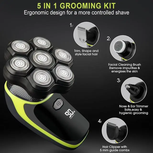 Alt view image 5 of 7 - Magnetic 7D Head Shavers for Bald Men, Telfun Waterproof Hypoallergenic Electric Head & Body Shaver, Wet/Dry Shaving, Type-C Fast Charging, LED Display, Rechargeable Razor for Men & Women, Ideal Gift