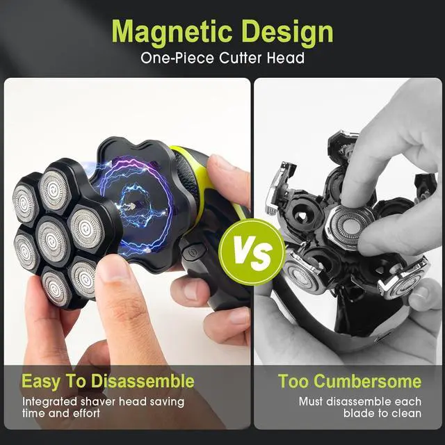Alt view image 7 of 7 - Magnetic 7D Head Shavers for Bald Men, Telfun Waterproof Hypoallergenic Electric Head & Body Shaver, Wet/Dry Shaving, Type-C Fast Charging, LED Display, Rechargeable Razor for Men & Women, Ideal Gift