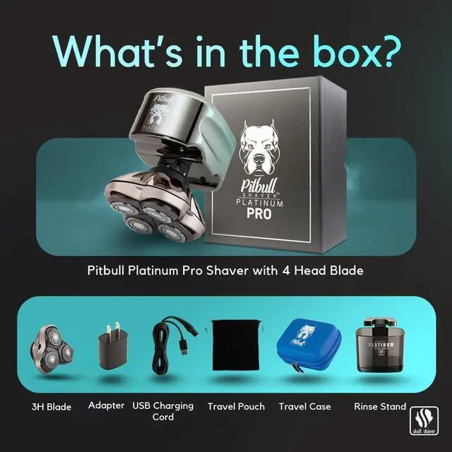 Alt view image 2 of 6 - Skull Shaver Pitbull Platinum Pro:Head Shaver for Men - Bald Head Shavers with Wet/Dry Technology, Ergonomic Design, Travel Lock, and Accessories. Perfect Grooming Kit.