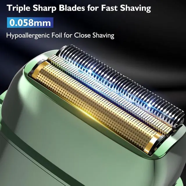 Alt view image 3 of 7 - Electric Razor for Men Face, Bazivve Electric Shavers for Men, Foil Shaver with 3 Adjustable Speeds, Rechargeable Waterproof Close Shave Trimmer with LED Display for Face/Beard/Head Shavers (Green)