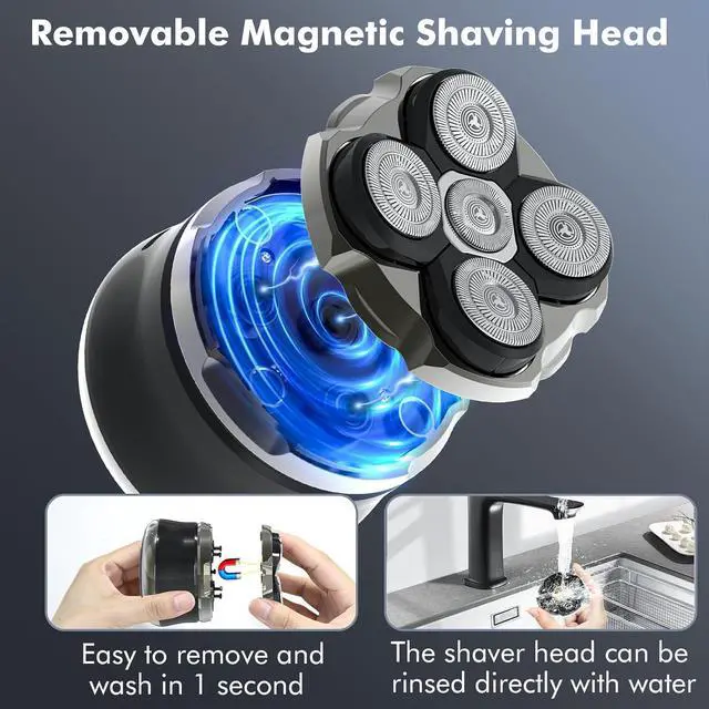 Alt view image 3 of 7 - Head Shavers for Bald Men, 5D Magnetic Bald Head shavers Waterproof Mens Head Shaver for Wet/Dry Use, LED Display Electric Razor Type-C Charging, 360°Close Shave for Men (5D)