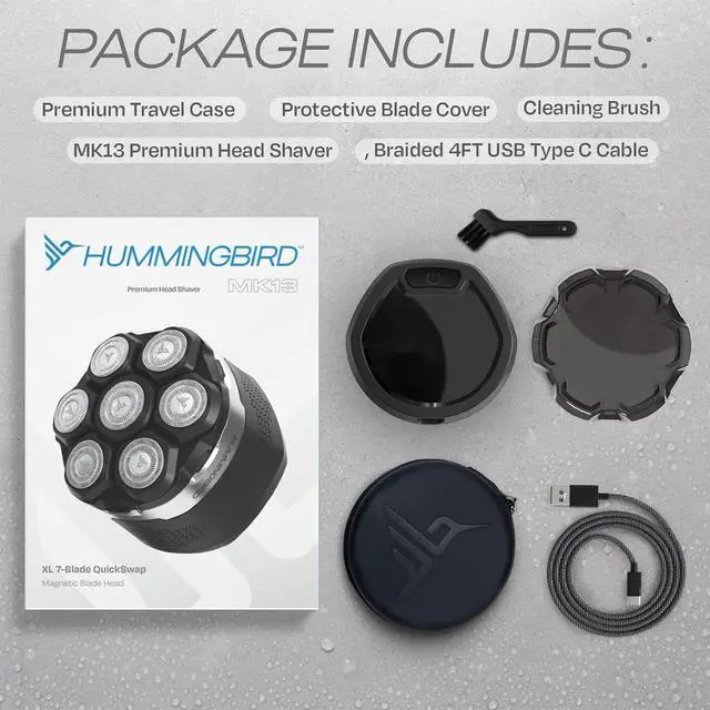 Alt view image 6 of 7 - HUMMINGBIRD MK13 Premium Head Shaver, 7 Blade Electric Razors for Men, Cordless USB-C Rechargeable Wet & Dry Electric Head Shavers for Bald Men, Waterproof Skull Shaver, LED Display, Travel Case